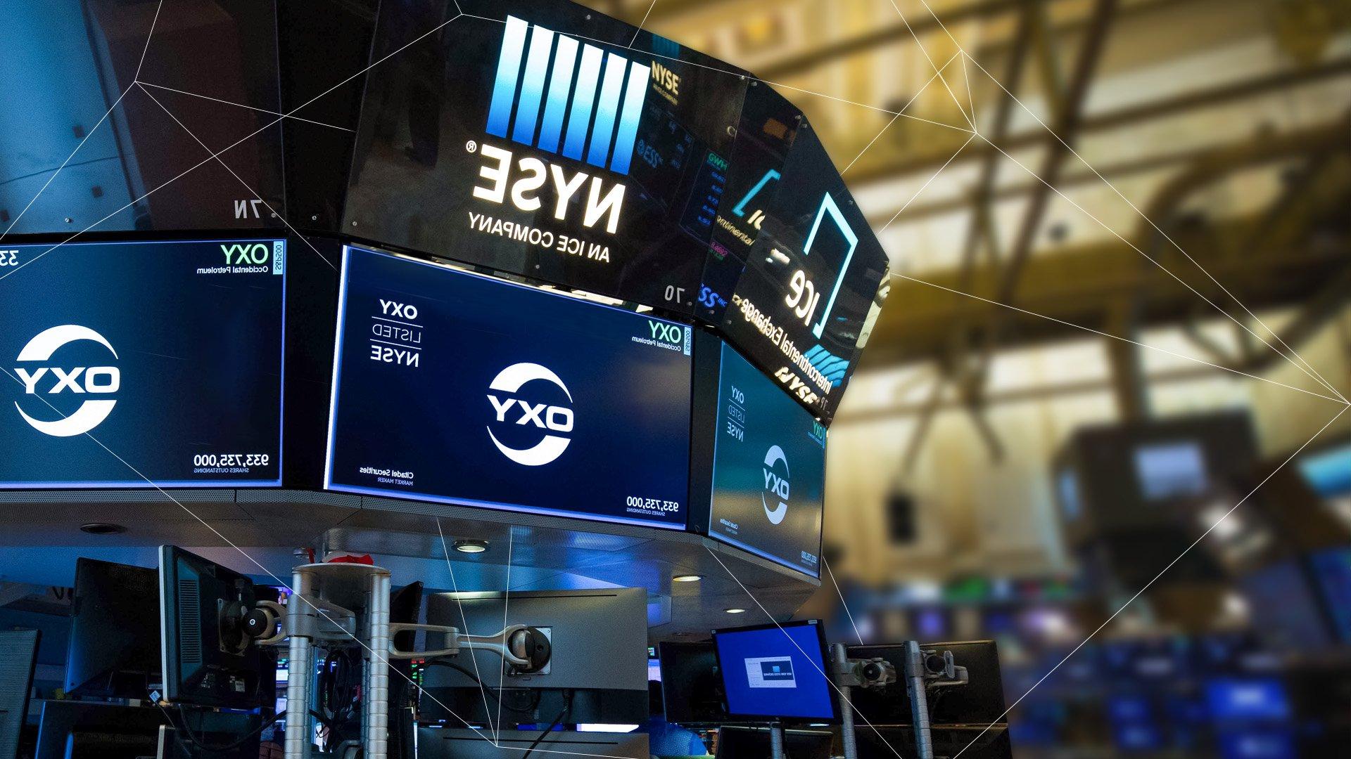 Oxy logo on screens at the NYSE